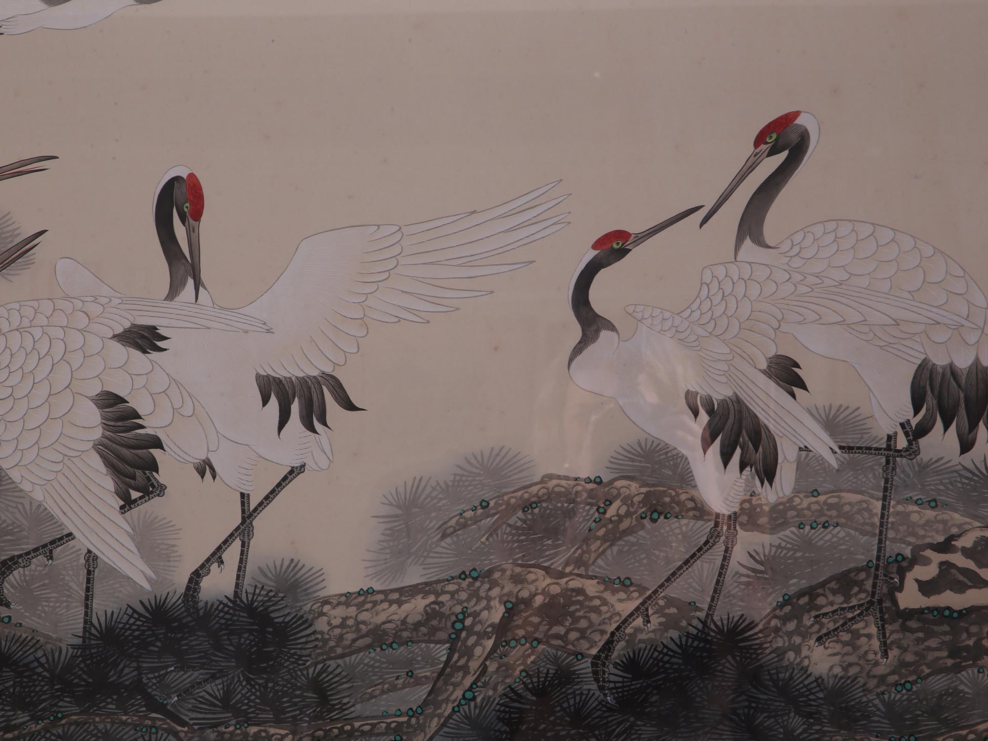 A VINTAGE CHINESE PAINTING CRANE BIRDS LONGEVITY PIC-2